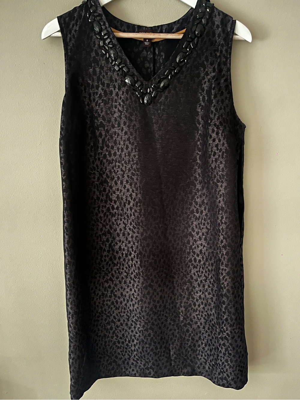 Dana Buchman Black Jeweled V-Neck Mini Dress